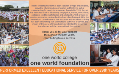 The one world foundation proudly completes its 29th year on 27th of August 2024